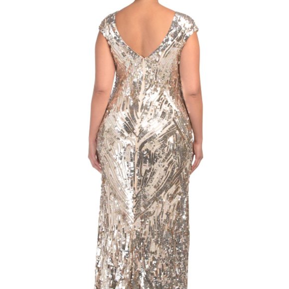 V-neck All Over Sequins Gown